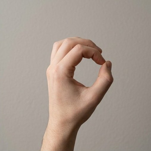 A human hand fingerspelling the letter O